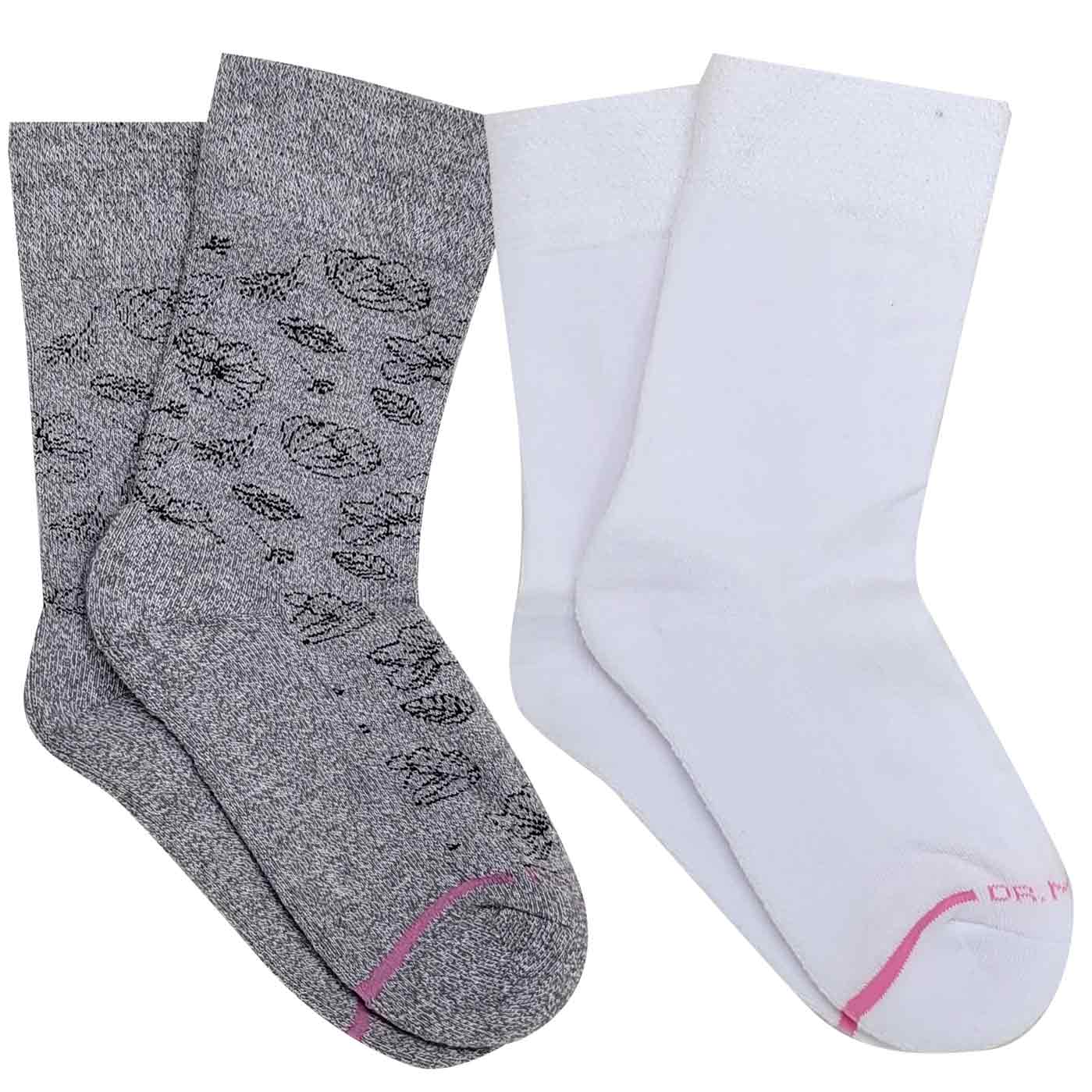 Crew Diabetic Socks | Floral Outline Half-Cushion | Dr Motion ( 2 Pack )