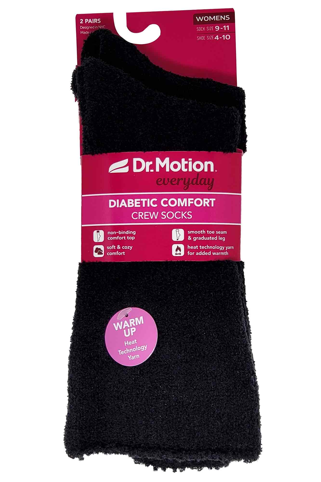 Crew Diabetic Socks | Black White Super Cozy Half-Cushion | Dr Motion ( 4 Pack )