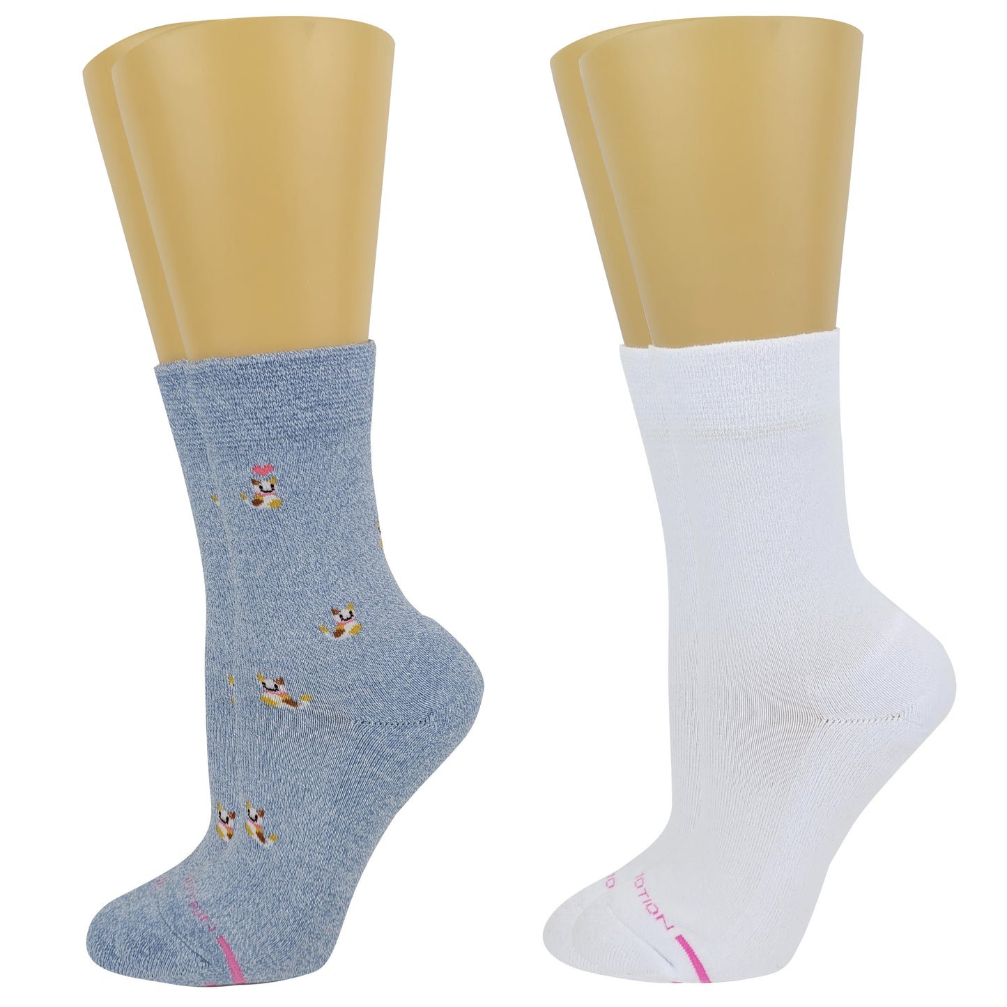 Crew Diabetic Socks | Heart and Cat Half-Cushion | Dr Motion (2 Pack)