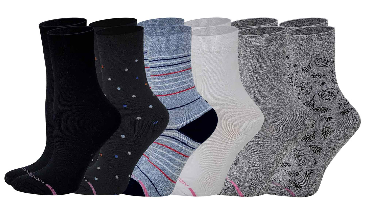 Crew Diabetic Socks | Assorted Half-Cushion | Dr Motion ( 6 Pack )