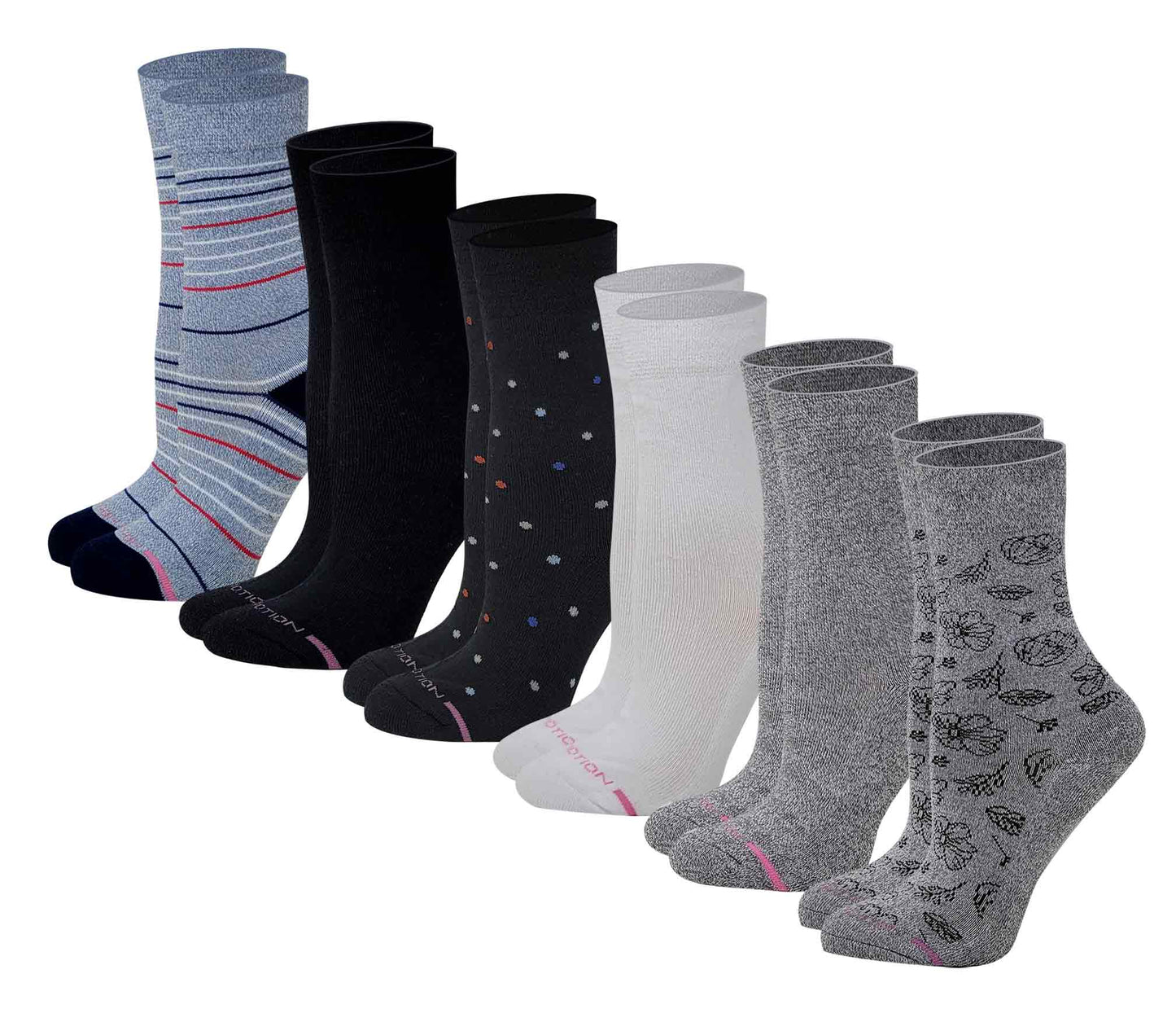 Crew Diabetic Socks | Assorted Half-Cushion | Dr Motion ( 6 Pack )