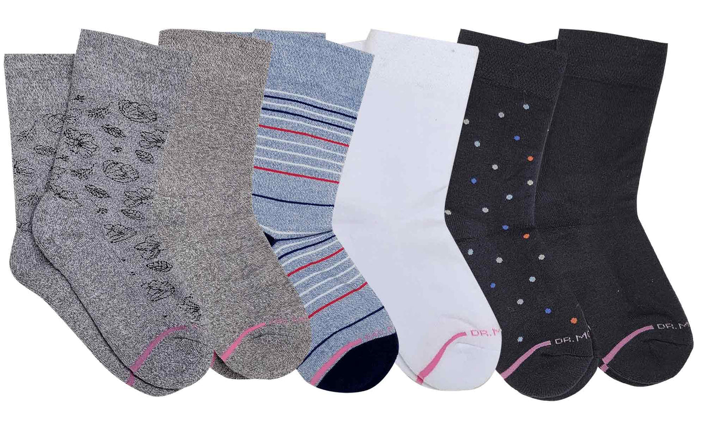 Crew Diabetic Socks | Assorted Half-Cushion | Dr Motion ( 6 Pack )