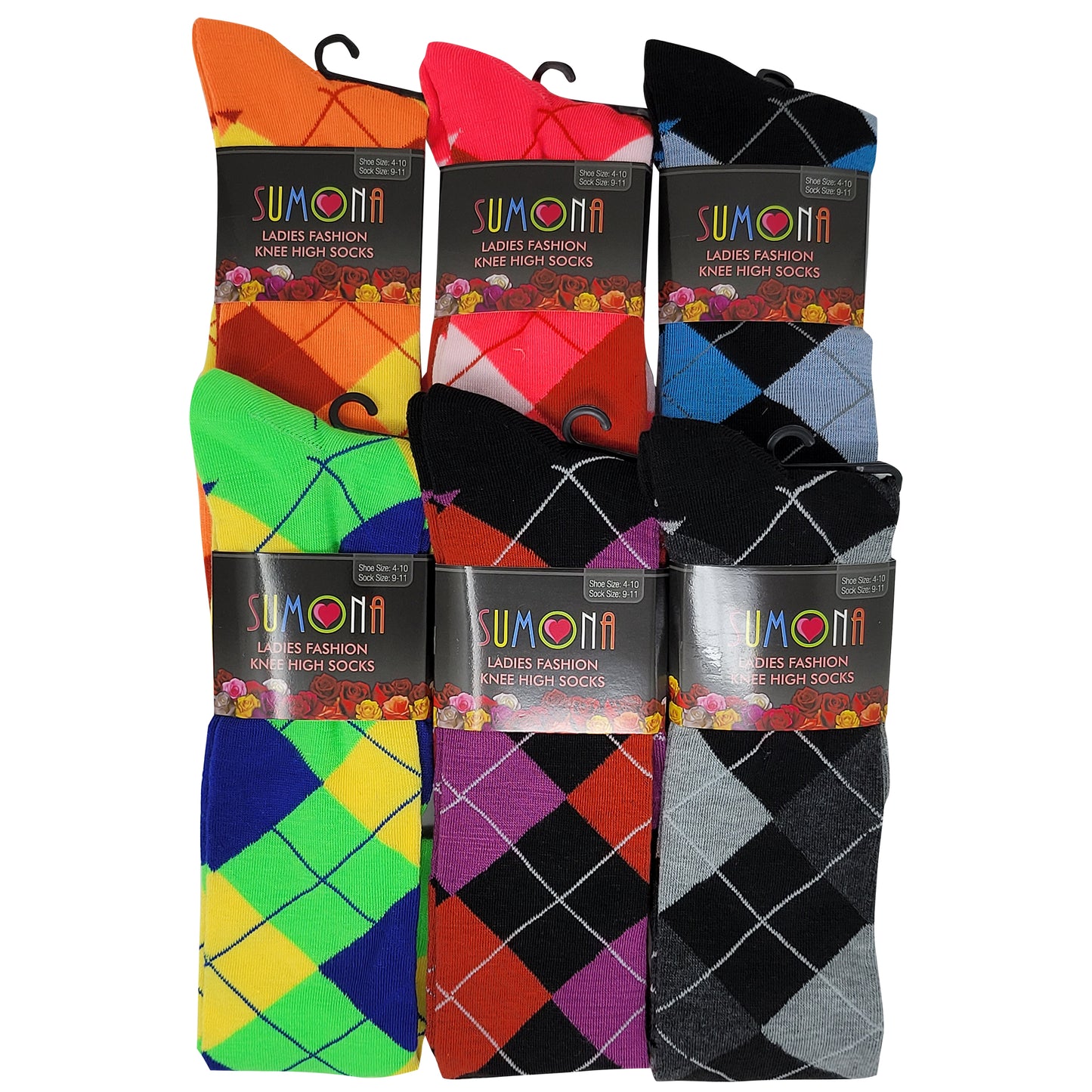 Knee High Socks | Fancy Argyle Design | Women (6 Pairs)