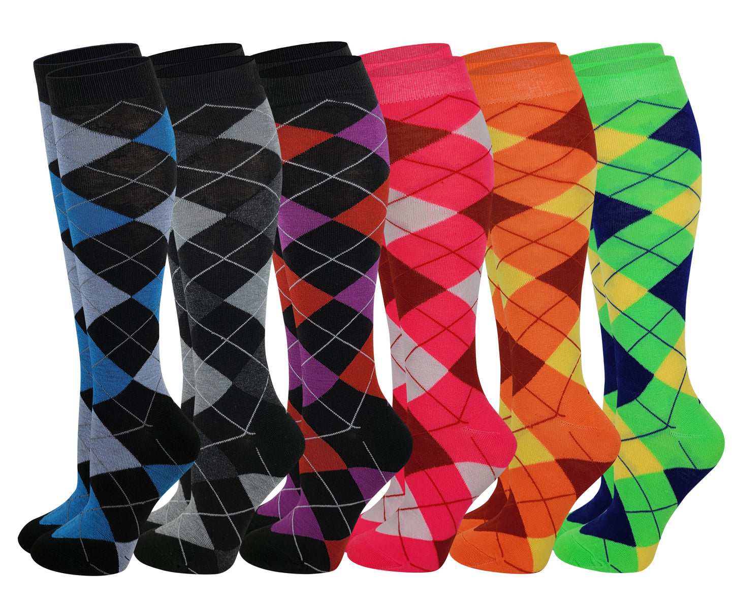 Knee High Socks | Fancy Argyle Design | Women (6 Pairs)