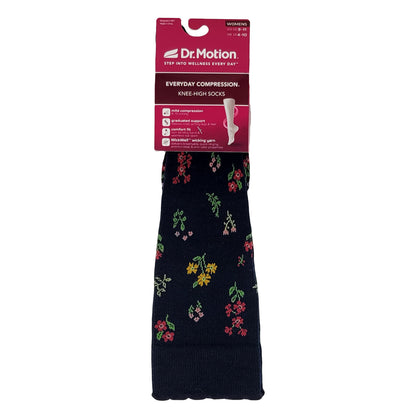 Dr. Motion Knee High Compression Socks | Navy Floral | Women's (1 Pair)