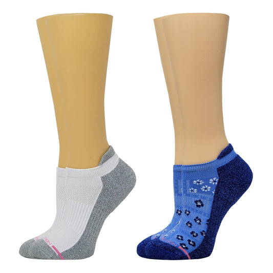 Everyday Compression Ankle Socks | Dr Motion Socks | Women's | Blue Flowers (2 Pack)