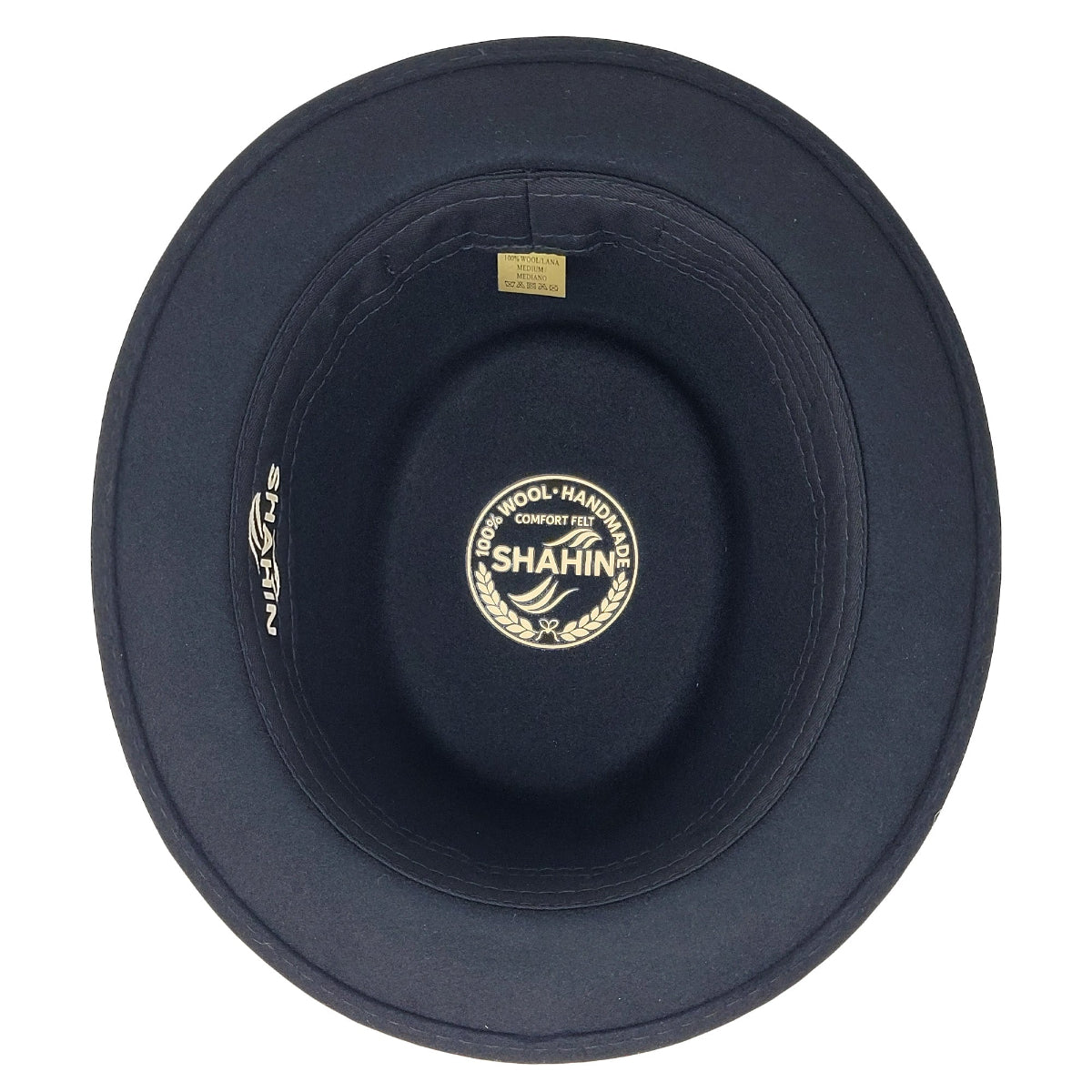 Navy blue hat with 'Shahin' branding on a white background