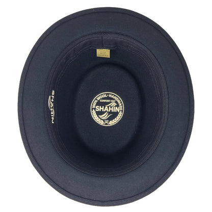 Navy blue hat with 'Shahin' branding on a white background
