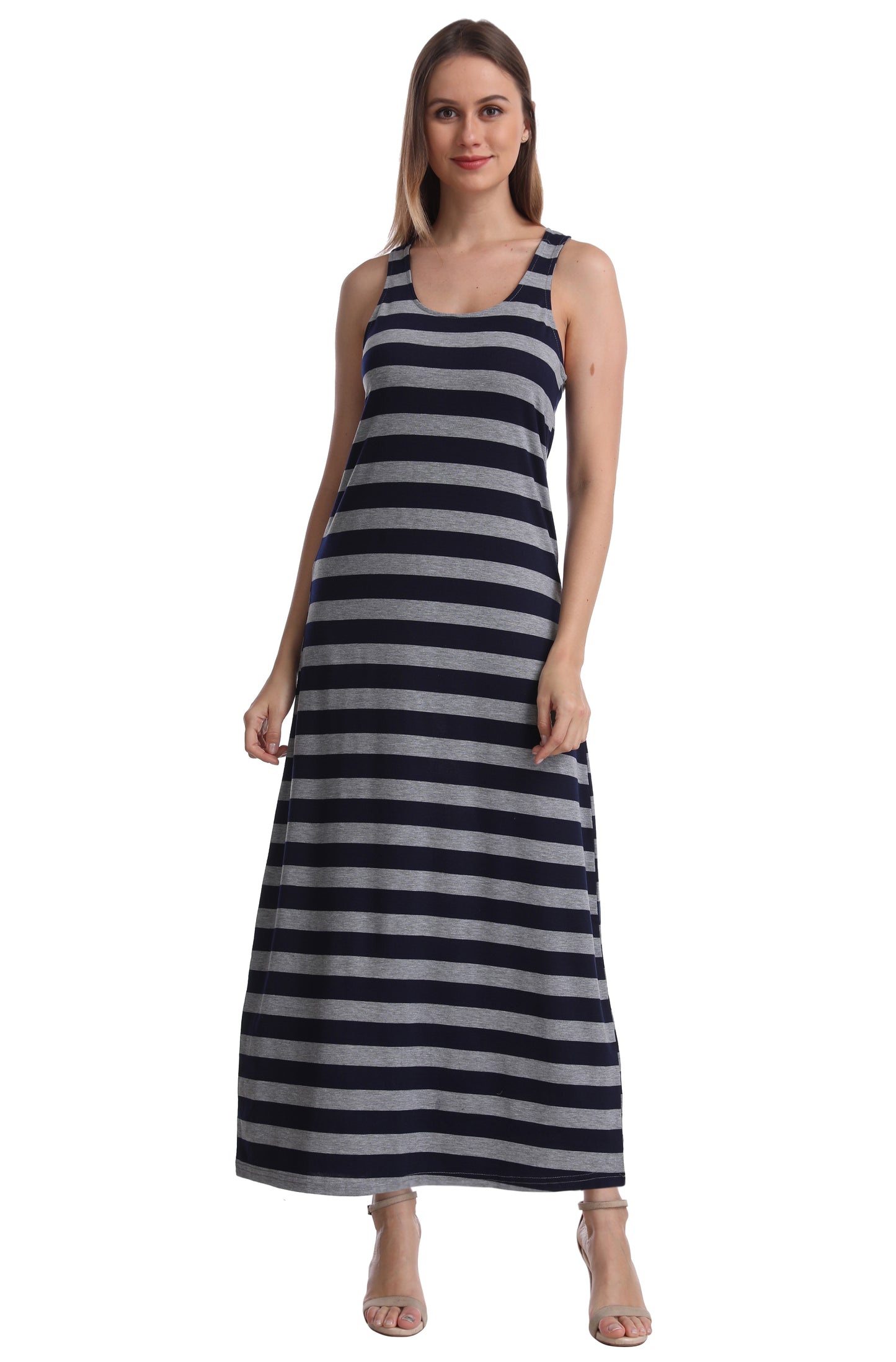 SUMONA Women Long Stripe Tank Tops Ankle Length Maxi Dress