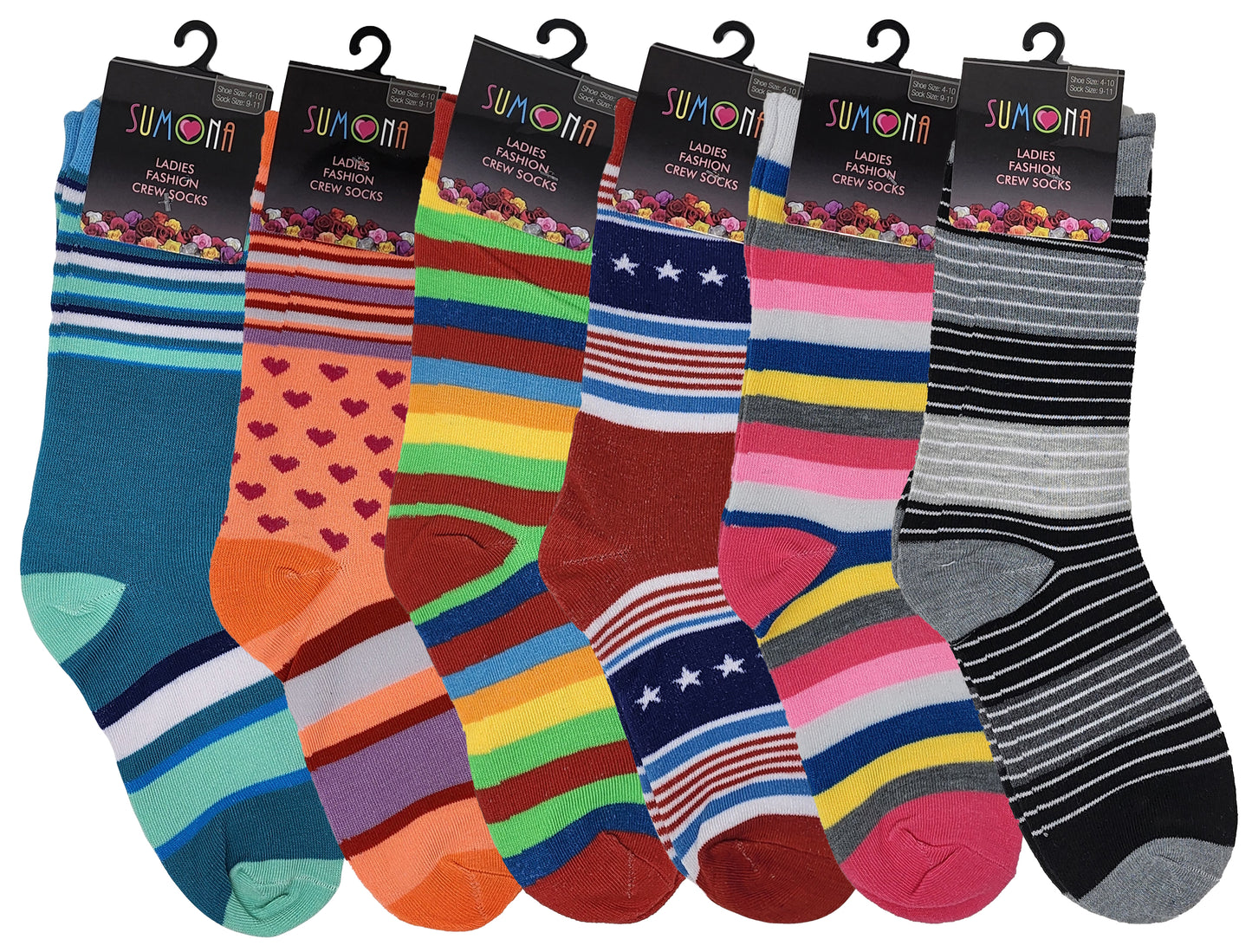 Women 6 Pairs Pack Bright Stripes Novelty Dress Socks