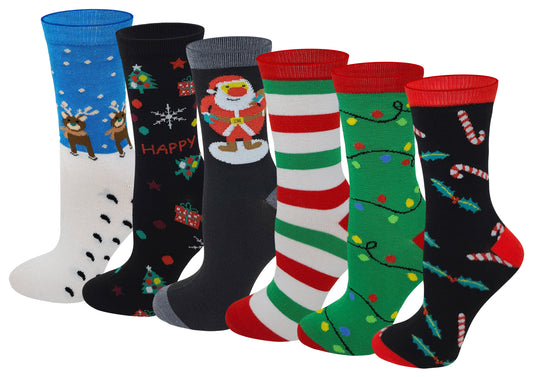 Crew Socks | Christmas Holiday Festive Design | Women (6 Pairs)