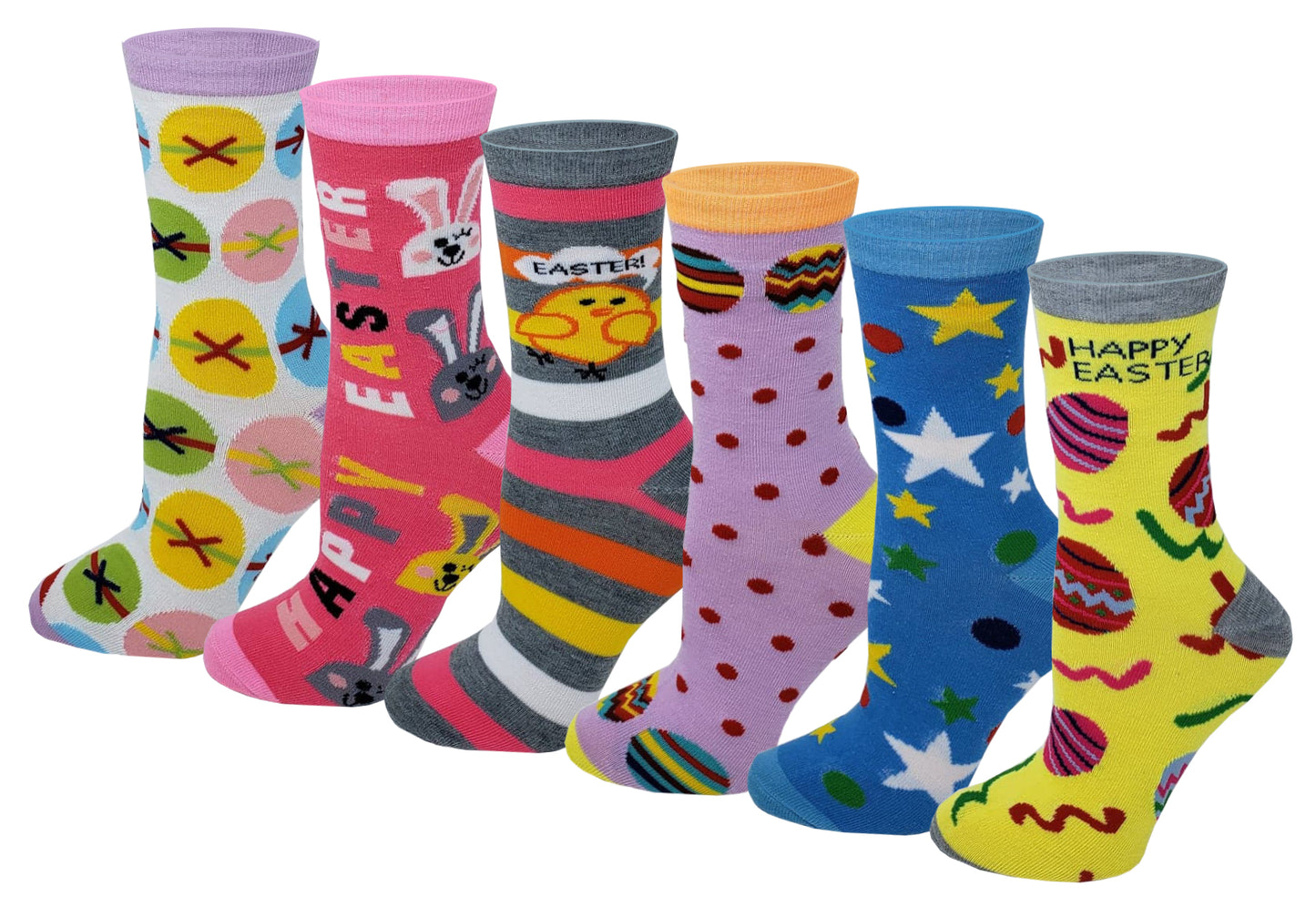 Women 6 Pairs Pack Happy Easter Novelty Crew Socks