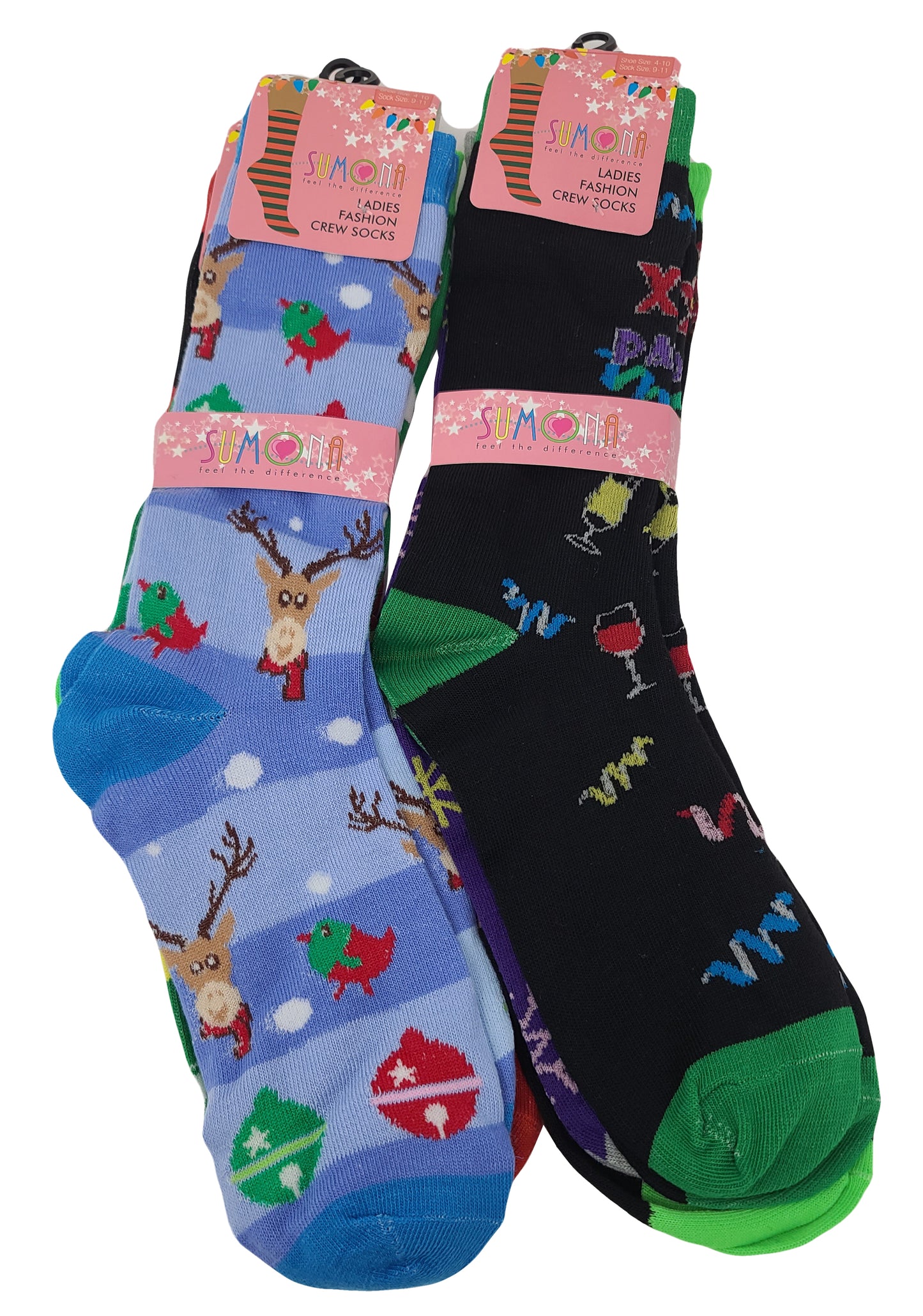 Crew Socks | Christmas Holiday Festive Design | Women (6 Pairs)