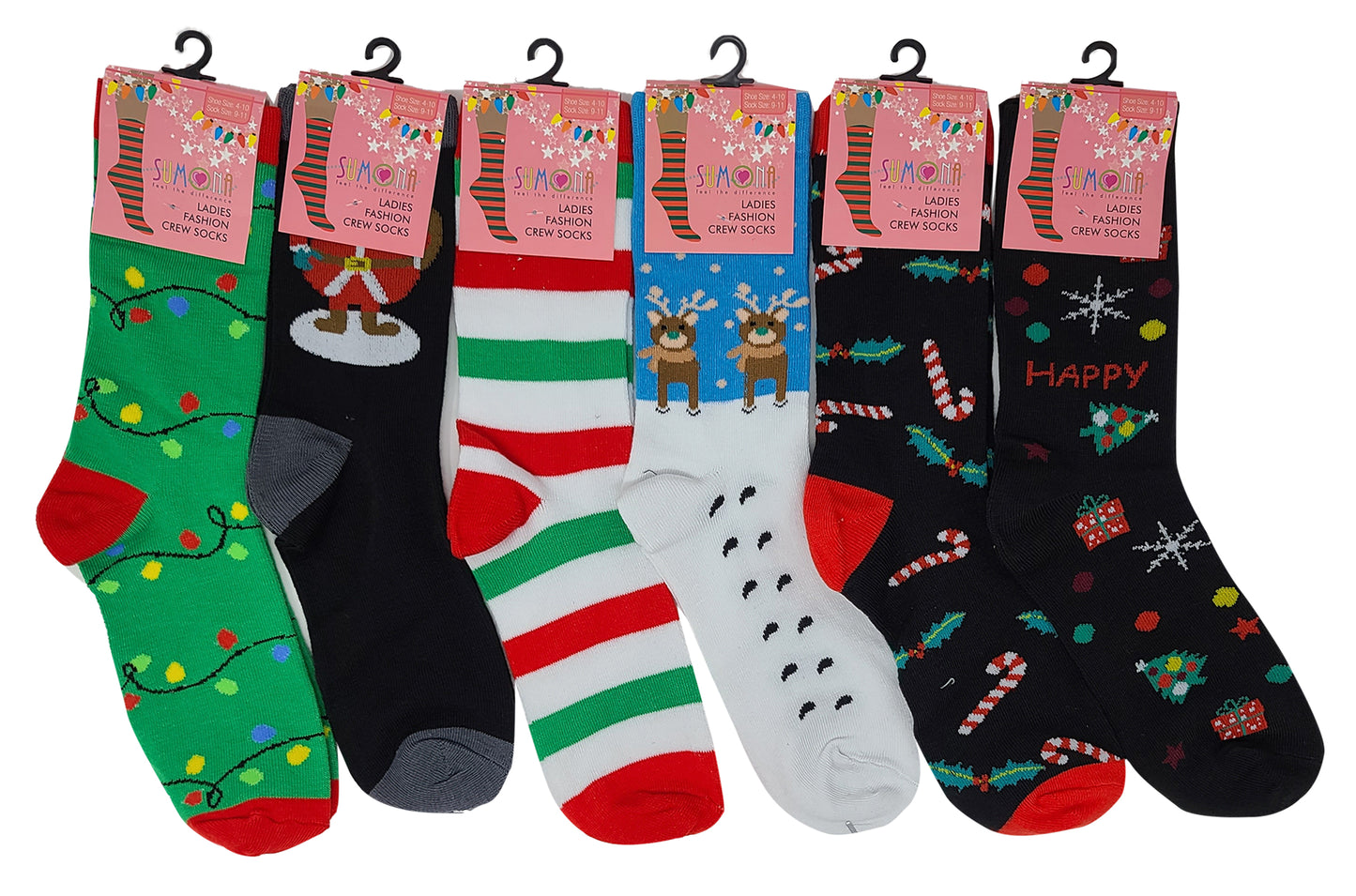 Crew Socks | Christmas Holiday Festive Design | Women (6 Pairs)