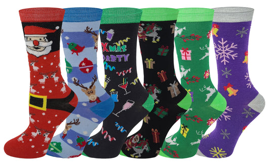 Crew Socks | Christmas Holiday Festive Design | Women (6 Pairs)