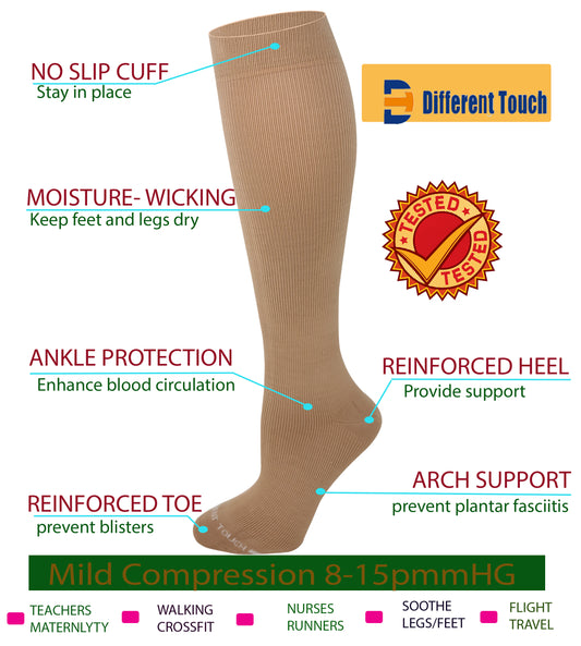 Compression Knee High Socks | 8-15 mmHg Solid Colors | Women (1 Pair)