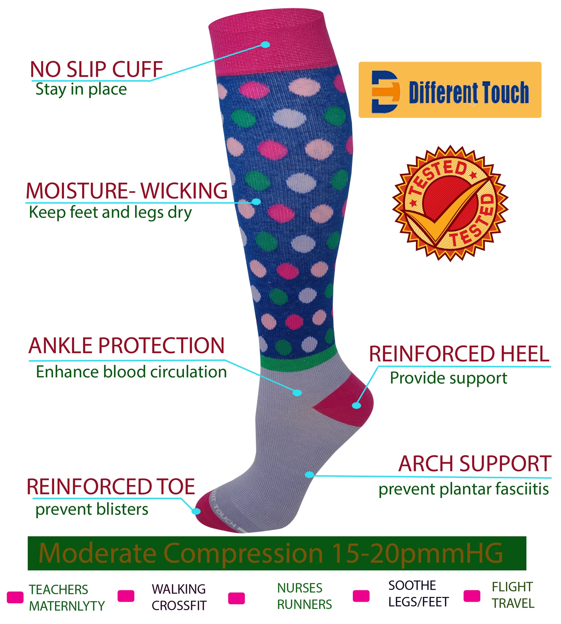 Women Graduated Everyday Cotton Compression Knee High Socks || Different Touch