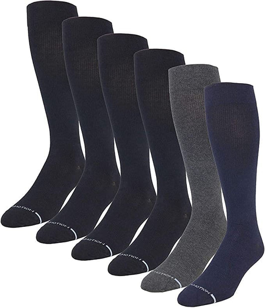 Compression Knee High Socks | Assorted Solid Colors | Men's (6 Pairs)