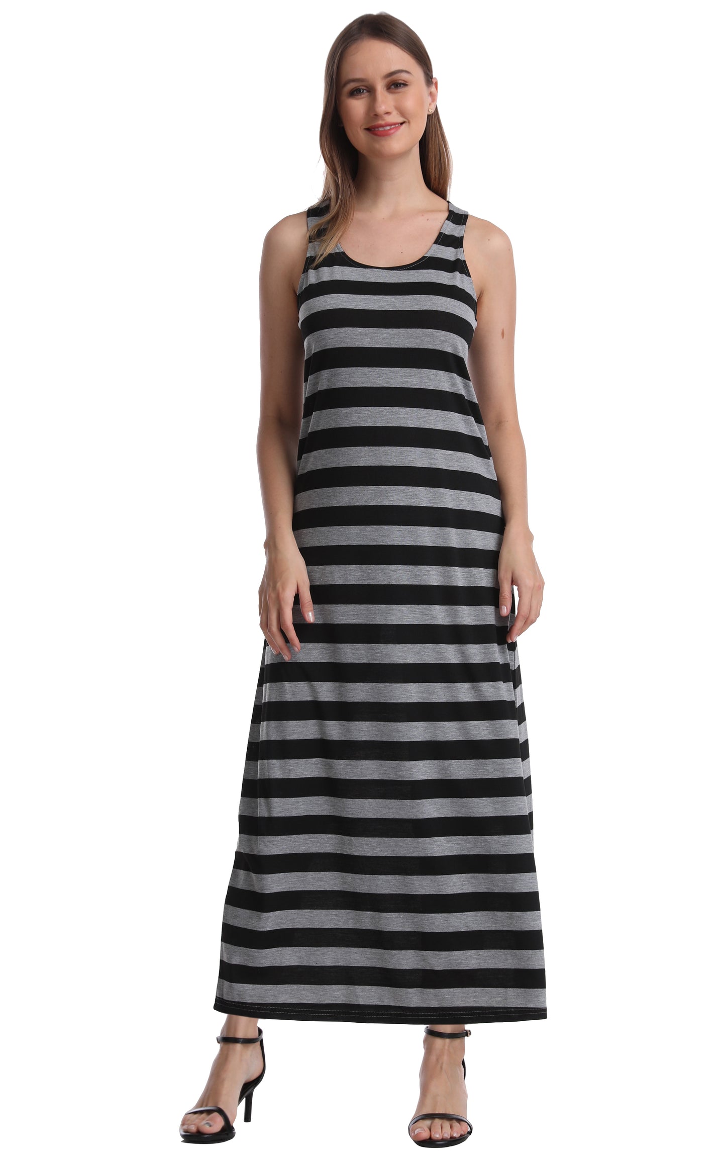 SUMONA Women Long Stripe Tank Tops Ankle Length Maxi Dress