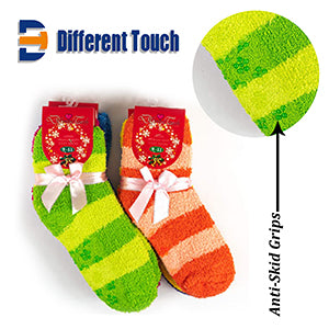 Non-Skid Home Slipper Socks | Super Soft Stripes Design | Women (6 Pairs)