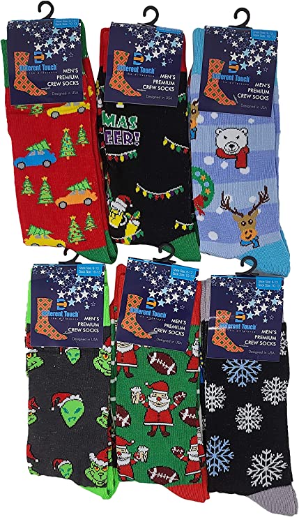 Dress Socks | Merry Christmas Festive Design | Men's (6 Pairs)