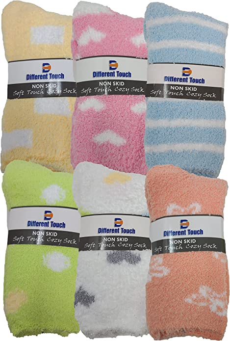 Non-slip Hospital Slipper Socks | Cozy Fuzzy Socks | Women (6 Pairs)