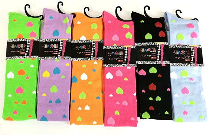 Thigh High Over the Knee Socks | Neon Hearts Dot | Women (6 Pairs)