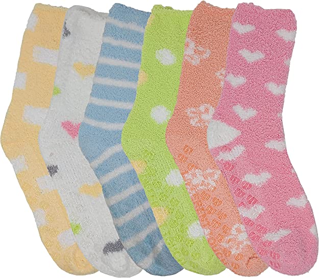 Non-slip Hospital Slipper Socks | Cozy Fuzzy Socks | Women (6 Pairs)