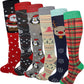 Women 6 Pairs Merry Christmas Novelty Design Knee High Socks