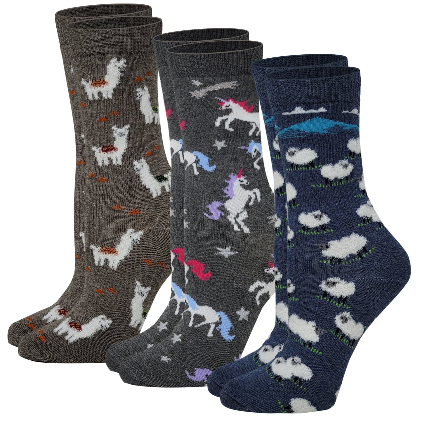 Crew Acrylic Socks | Novelty Assorted Design | Davco Women's (3 Pairs)