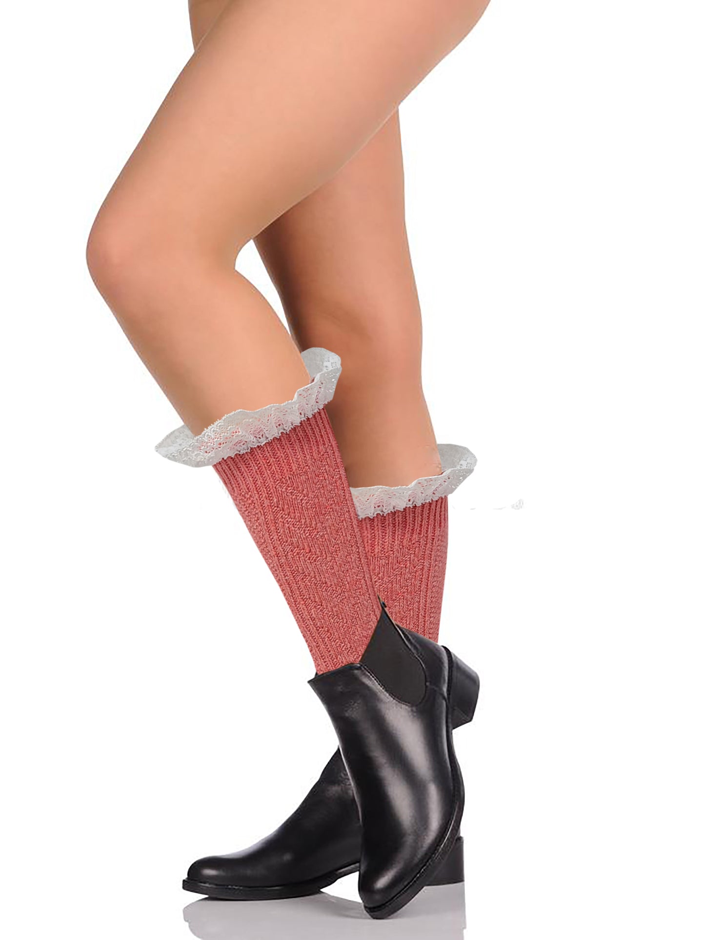 Winter Boot Crew Socks | Cable Knit with Lace | Women (6 pairs)