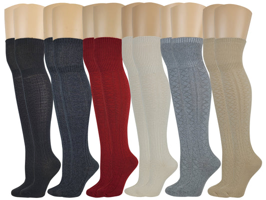 Over the Knee Tigh-High Socks | Knit Assorted Colors | Women (6 Pairs)