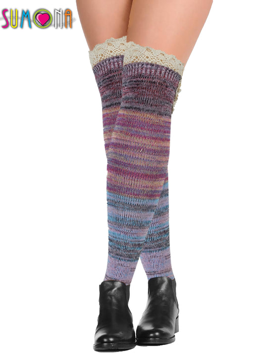 Over the Knee Socks | Assorted Color with Buttons and Lace (4 Pairs)