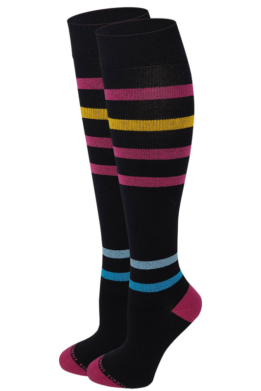 Women Black Stripes Graduated  Compression Knee High Socks