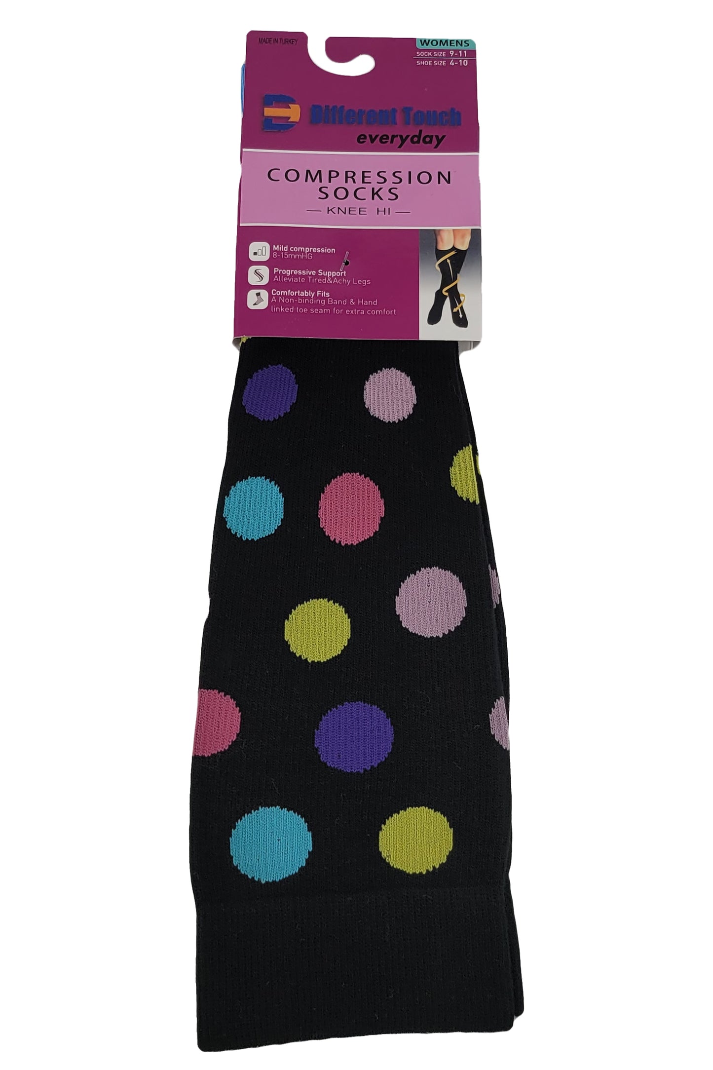 Compression Knee High Socks | Colorful Dots Design | Women (1 Pair)