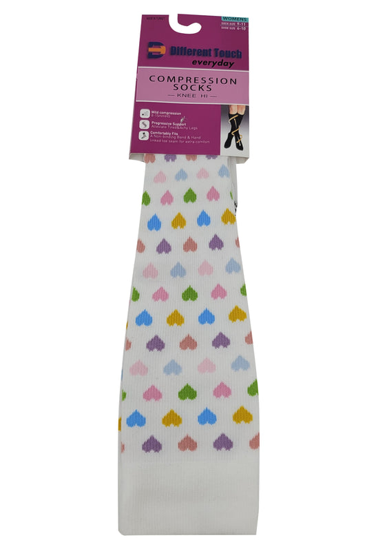 Compression Knee High Socks | Mini Hearts Design | Womens (1 Pair)