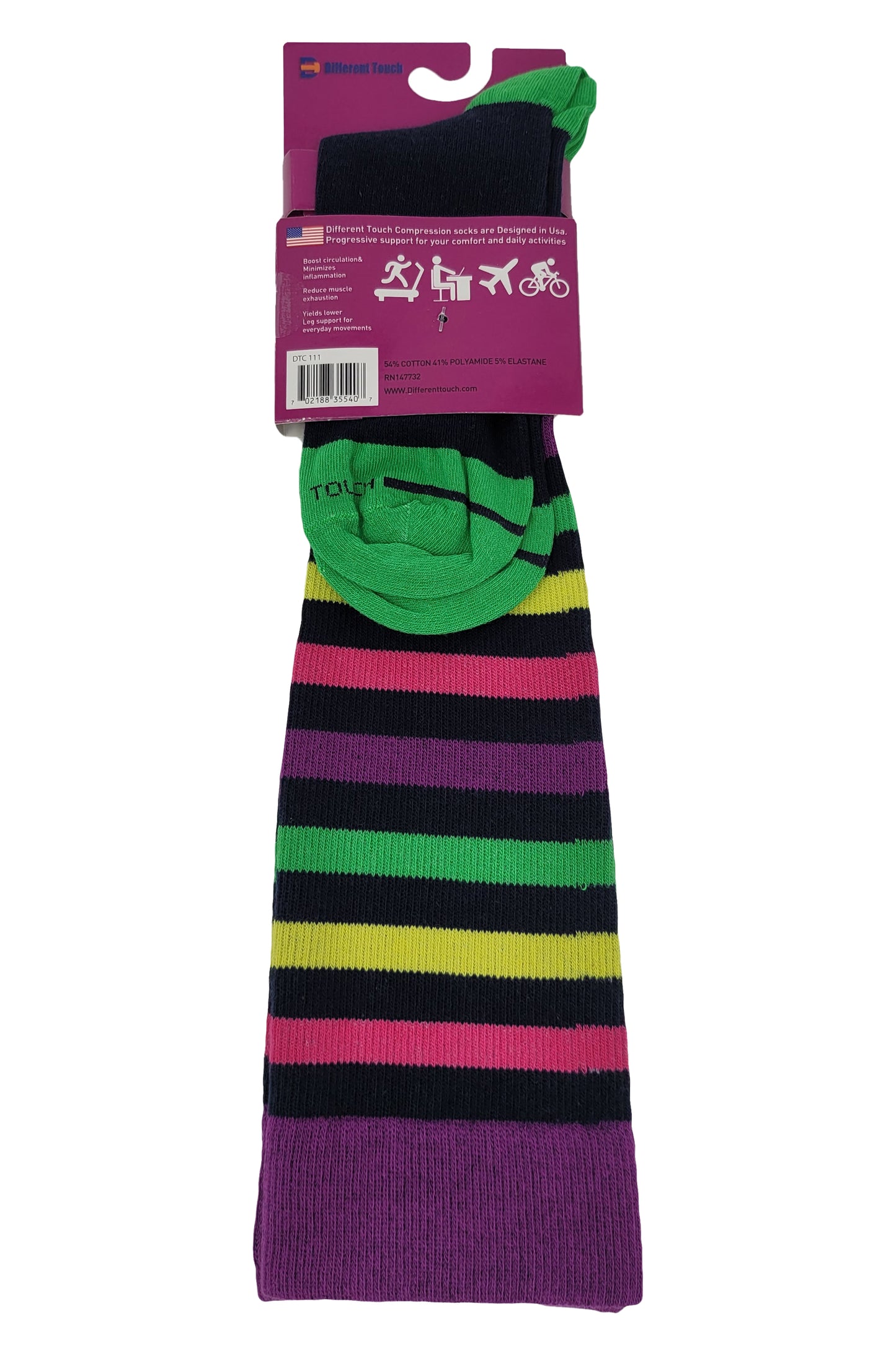 Compression Knee High Socks | Colorful Stripes Design | Women (1 Pair)