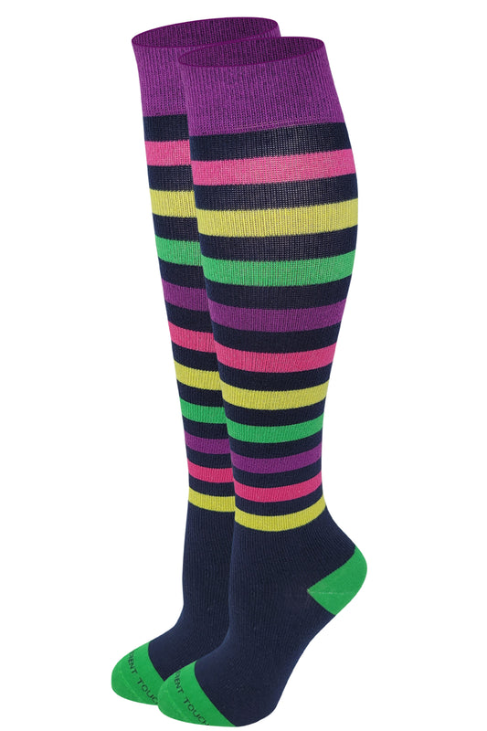 Compression Knee High Socks | Colorful Stripes Design | Women (1 Pair)