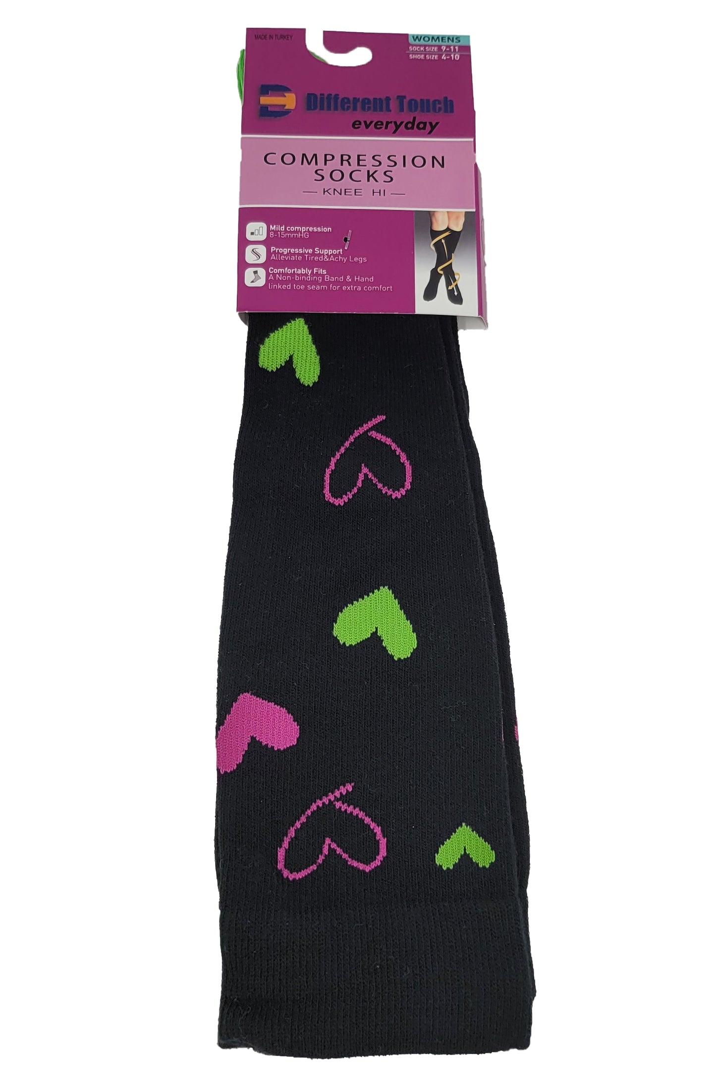 Compression Knee High Socks | Hearts Design | Womens (1 Pair)