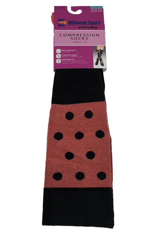 Compression Knee High Socks | Polka Dots Design | Womens (1 Pair)