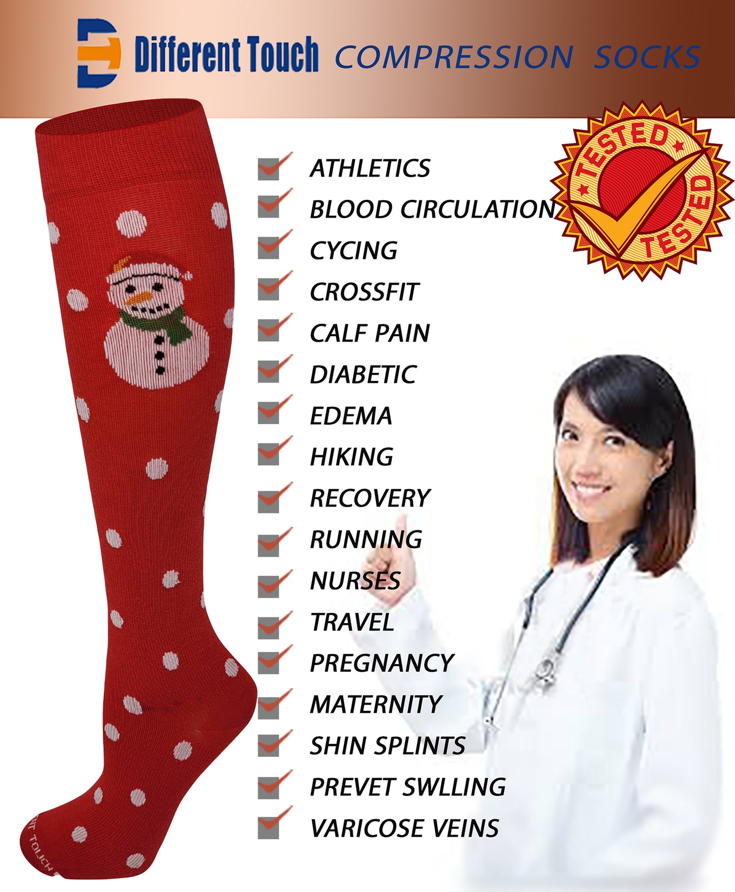 Compression Knee High Socks | Christmas Design | Women (1 Pair)