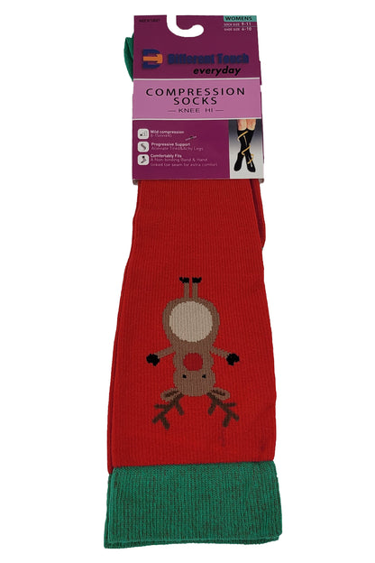 Women’s Christmas Compression Knee High Socks | 8–15 mmHg | Festive Designs (1 Pair)