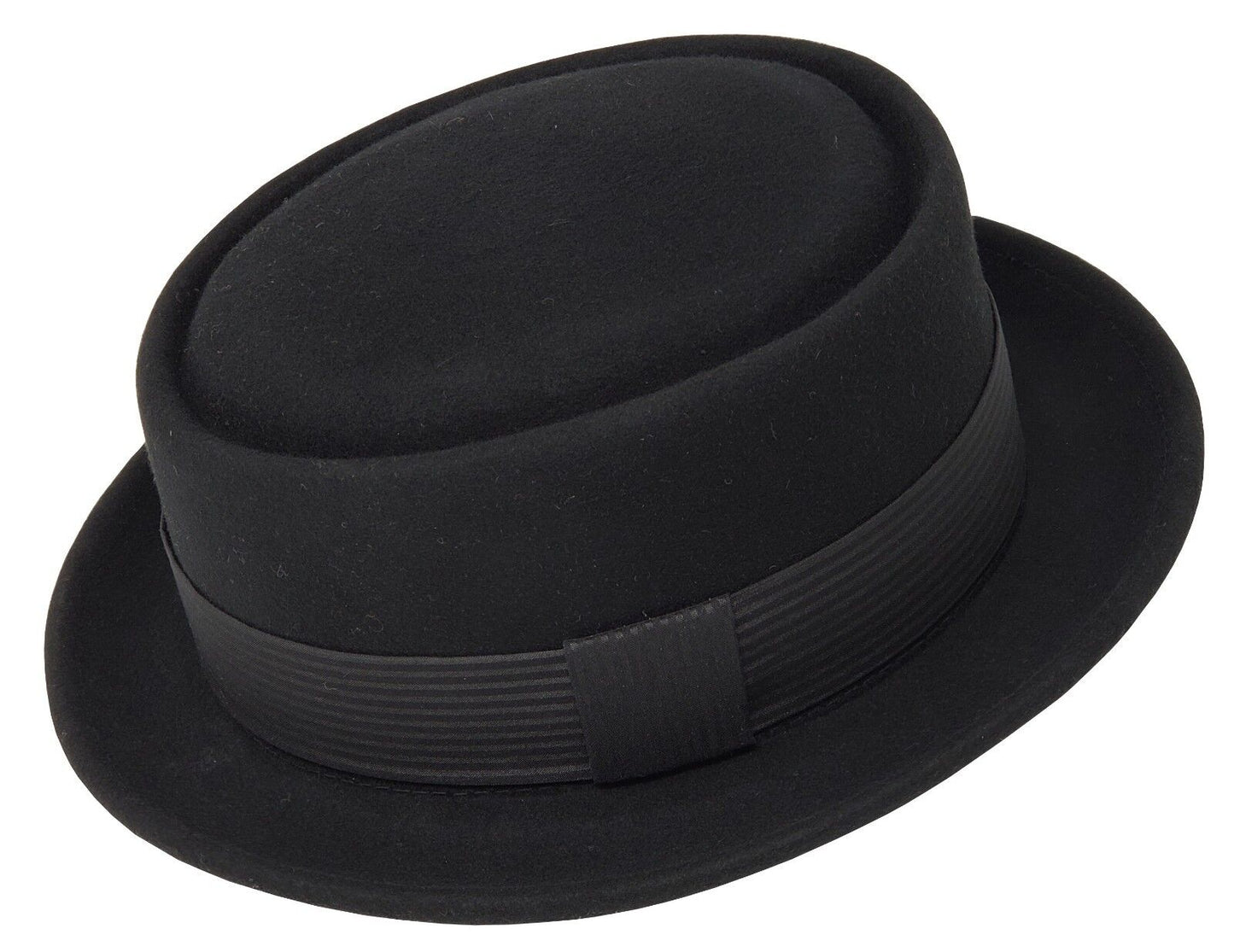 Pork Pie Flat Top Hat | 100% Wool | Robert Pattern Black Lined Band