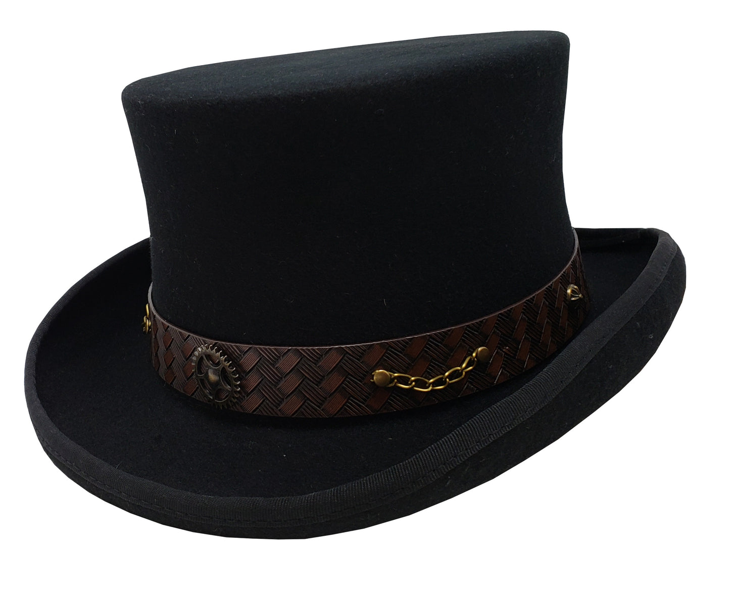 Different Touch Victorian Western Steampunk Top Hat with Leather Band and Chain