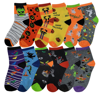 Kids multicolor Halloween novelty crew socks for girls