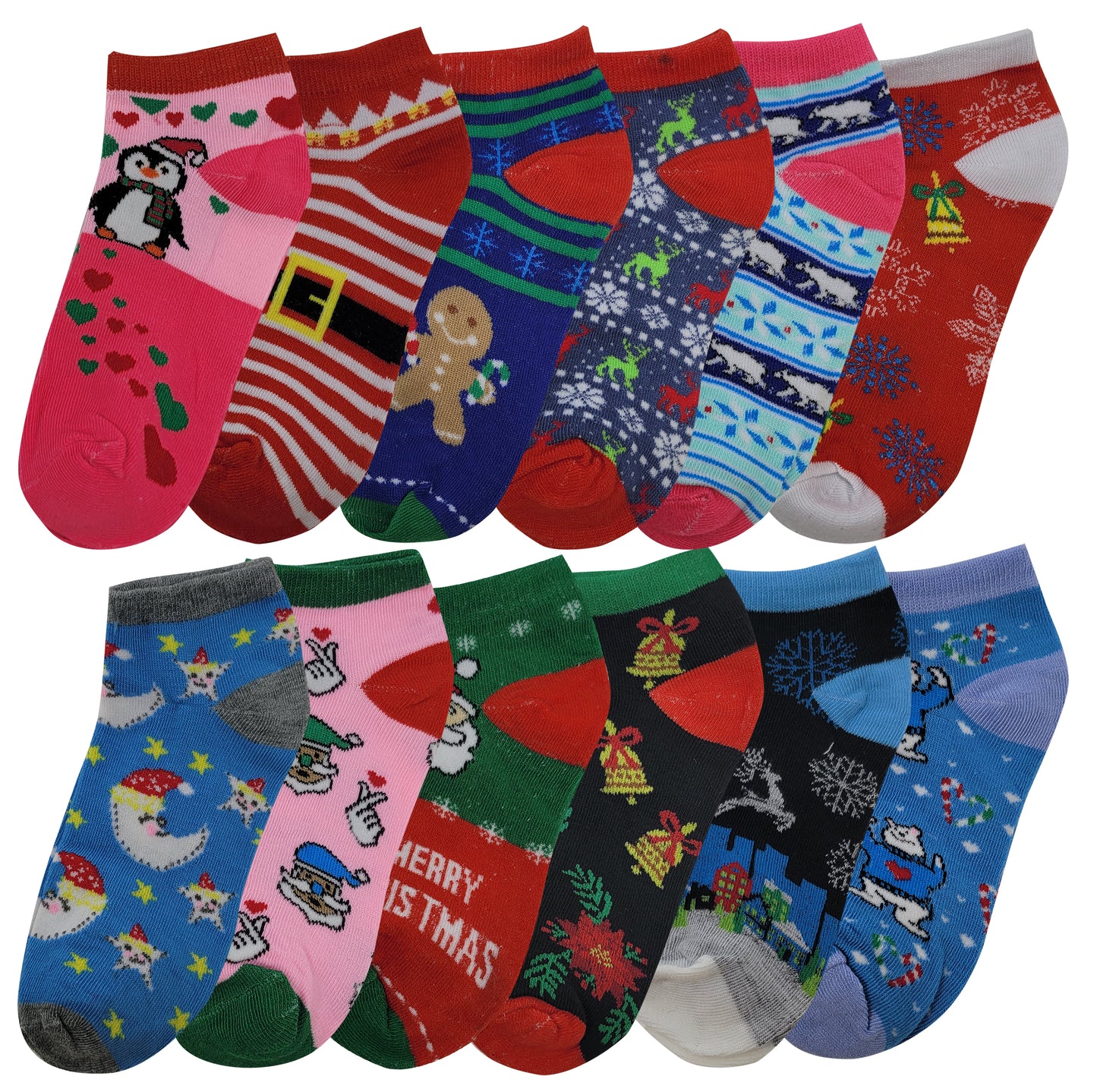 Low Cut Socks | Christmas Design | Women 12 Pairs