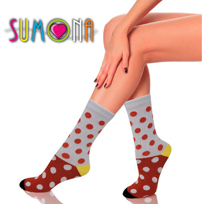 Women’s fashion crew socks with colorful polka dots for everyday wear