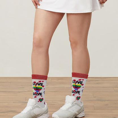 Valentine’s themed crew socks styled with casual outfits for everyday wear
