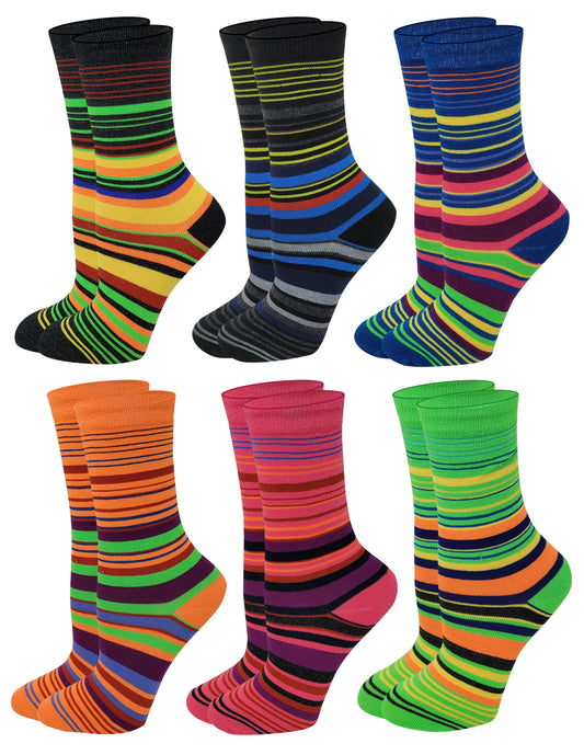 Sumona 6 Pairs Women Colorful Stripes Design Novelty Crew Socks