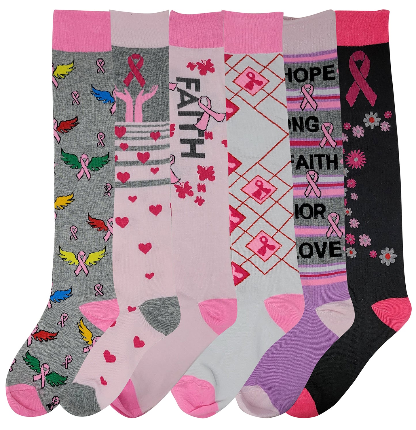 Women 6 pairs Breast  Cancer Awareness Knee High Socks